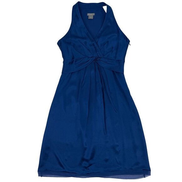 VTG Ann Taylor Royal Blue Silk A-Line Twist Front Mini Dress | 90s Quiet Luxury - Picture 2 of 12